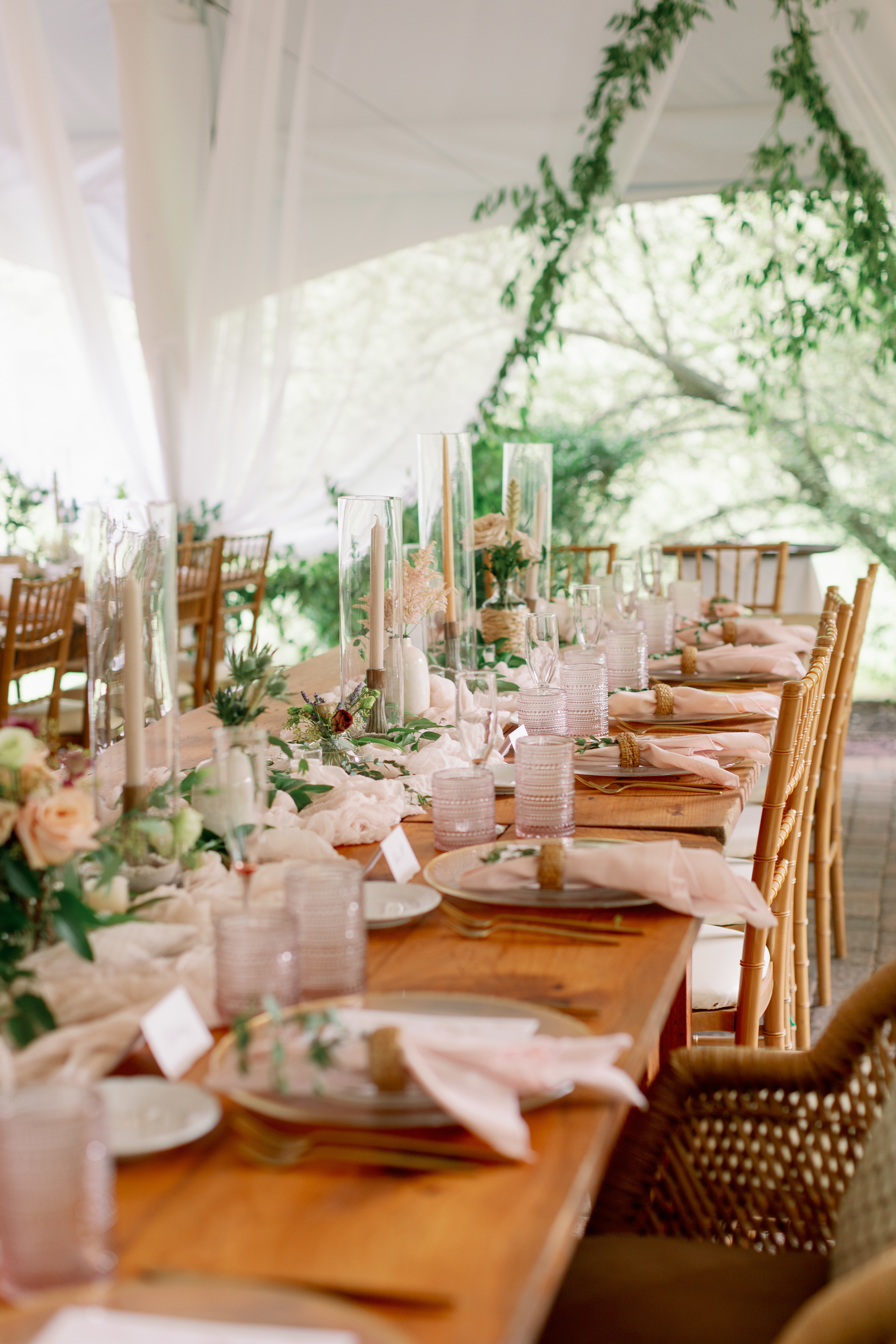 table set elegantly for wedding guests